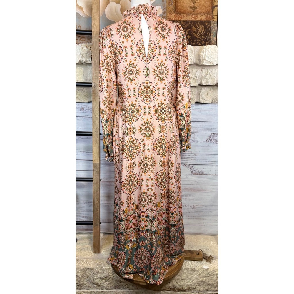 Boden Silk Blend Tapestry Print Ruffle Neck Maxi Dress Pink Multi Size 6 - Picture 7 of 16